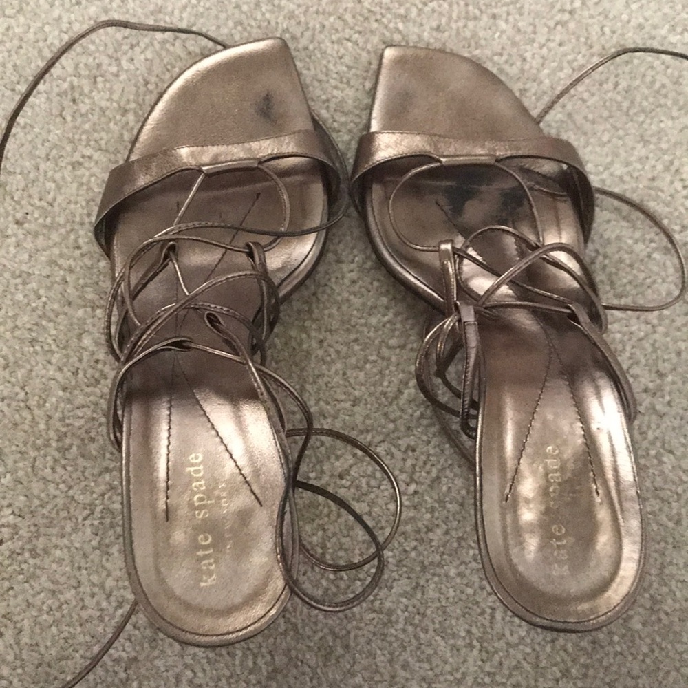 Lace up metallic heels